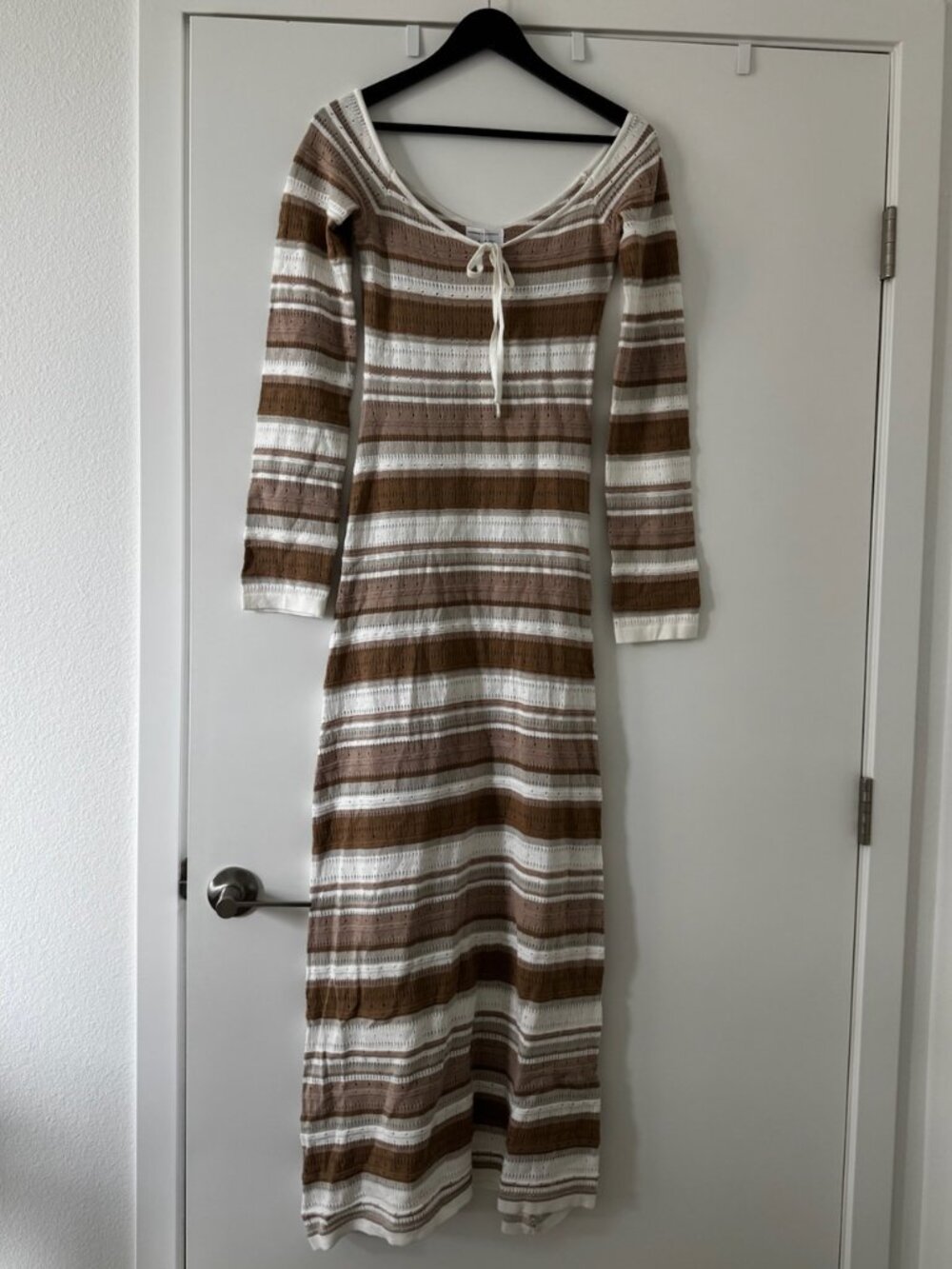 Sabo Brown and White Stripe Knit Long Sleeve Maxi Dress NWT - Small - Picture 4 of 8